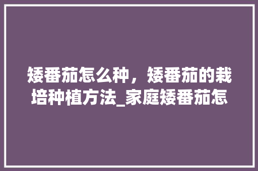 矮番茄怎么种，矮番茄的栽培种植方法_家庭矮番茄怎么种植视频