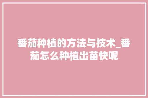 番茄种植的方法与技术_番茄怎么种植出苗快呢