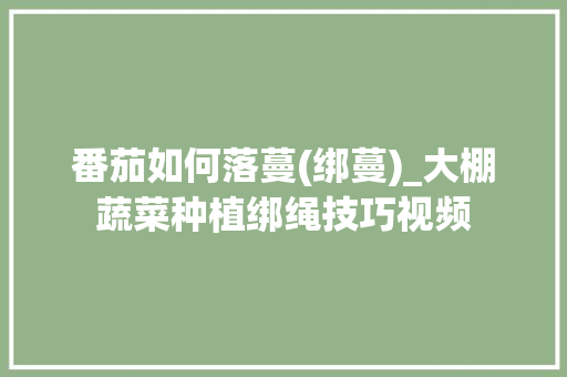 番茄如何落蔓(绑蔓)_大棚蔬菜种植绑绳技巧视频 番茄如何落蔓(绑蔓)_大棚蔬菜种植绑绳技巧视频 番茄病虫害防治