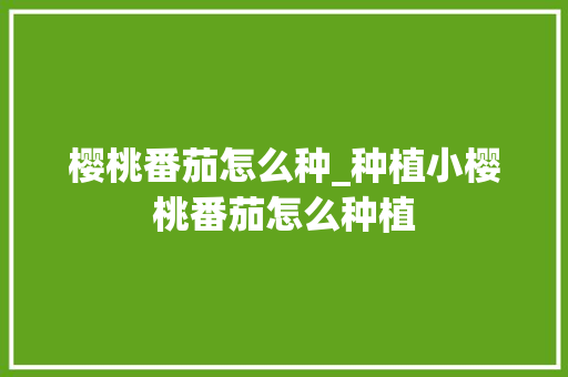 樱桃番茄怎么种_种植小樱桃番茄怎么种植 樱桃番茄怎么种_种植小樱桃番茄怎么种植 番茄病虫害防治