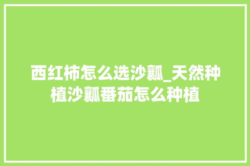 西红柿怎么选沙瓤_天然种植沙瓤番茄怎么种植