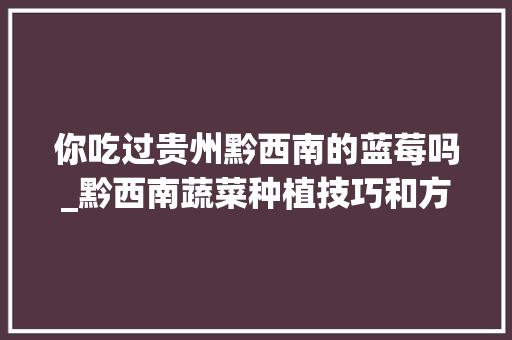你吃过贵州黔西南的蓝莓吗_黔西南蔬菜种植技巧和方法