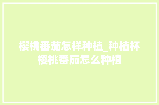 樱桃番茄怎样种植_种植杯樱桃番茄怎么种植 樱桃番茄怎样种植_种植杯樱桃番茄怎么种植 土壤施肥
