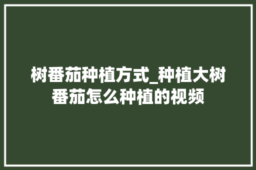 树番茄种植方式_种植大树番茄怎么种植的视频 树番茄种植方式_种植大树番茄怎么种植的视频 番茄种植技巧
