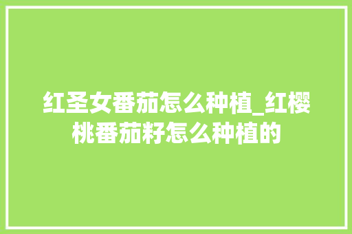 红圣女番茄怎么种植_红樱桃番茄籽怎么种植的 红圣女番茄怎么种植_红樱桃番茄籽怎么种植的 番茄病虫害防治