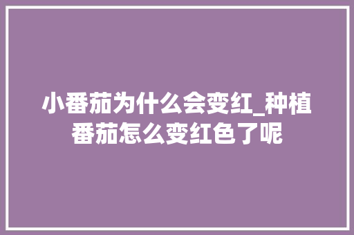 小番茄为什么会变红_种植番茄怎么变红色了呢 小番茄为什么会变红_种植番茄怎么变红色了呢 番茄病虫害防治