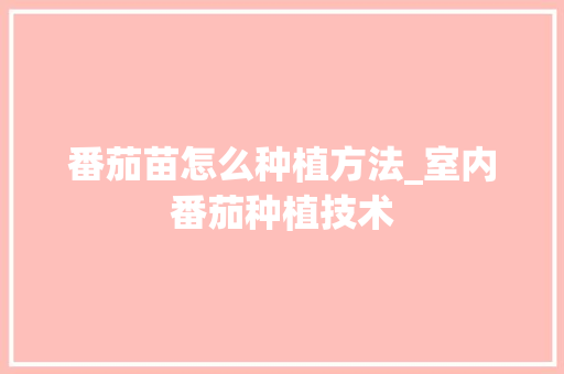 番茄苗怎么种植方法_室内番茄种植技术 番茄苗怎么种植方法_室内番茄种植技术 番茄种植技巧
