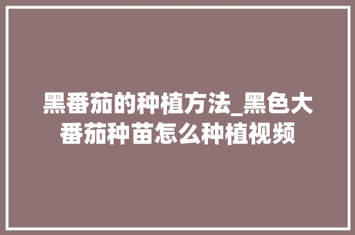黑番茄的种植方法_黑色大番茄种苗怎么种植视频 黑番茄的种植方法_黑色大番茄种苗怎么种植视频 番茄种植技巧