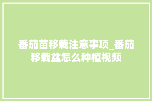 番茄苗移栽注意事项_番茄移栽盆怎么种植视频 番茄苗移栽注意事项_番茄移栽盆怎么种植视频 花朵知识