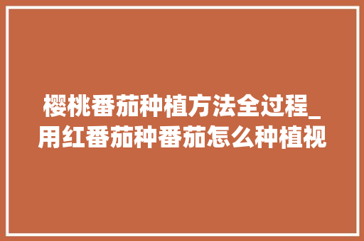 樱桃番茄种植方法全过程_用红番茄种番茄怎么种植视频 樱桃番茄种植方法全过程_用红番茄种番茄怎么种植视频 土壤施肥