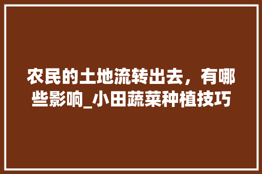 农民的土地流转出去，有哪些影响_小田蔬菜种植技巧图解视频