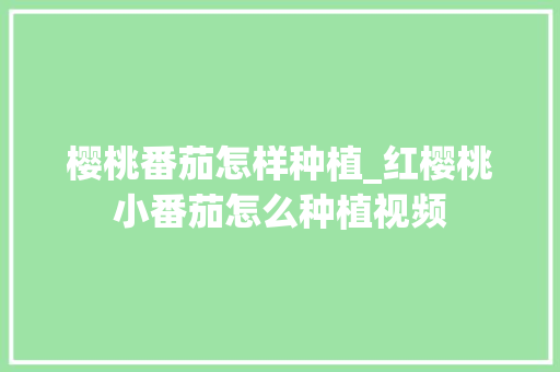 樱桃番茄怎样种植_红樱桃小番茄怎么种植视频 樱桃番茄怎样种植_红樱桃小番茄怎么种植视频 土壤施肥
