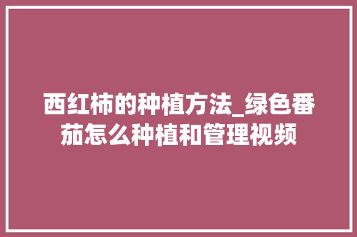 西红柿的种植方法_绿色番茄怎么种植和管理视频 西红柿的种植方法_绿色番茄怎么种植和管理视频 番茄种植技巧