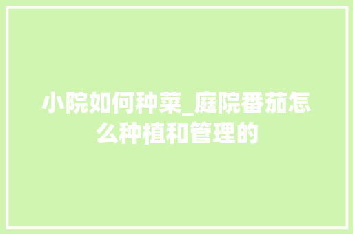 小院如何种菜_庭院番茄怎么种植和管理的 小院如何种菜_庭院番茄怎么种植和管理的 种植技巧