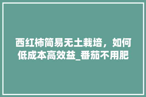 西红柿简易无土栽培，如何低成本高效益_番茄不用肥料怎么种植视频