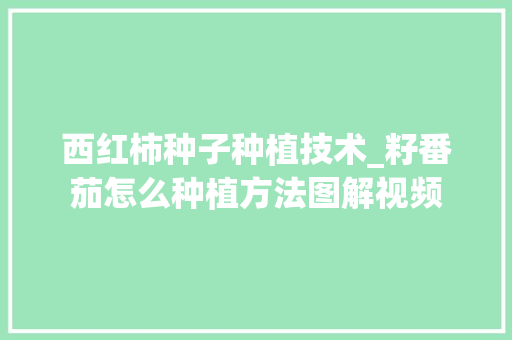 西红柿种子种植技术_籽番茄怎么种植方法图解视频 西红柿种子种植技术_籽番茄怎么种植方法图解视频 土壤施肥
